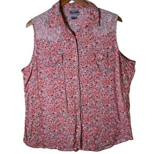 Wrangler Pink Floral Lace Western Sleeveless Snap Shirt XXL